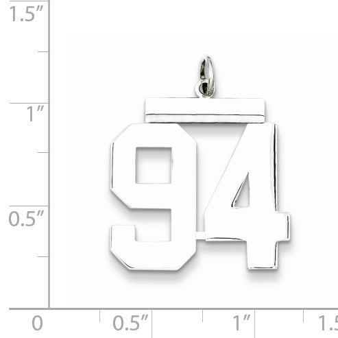 Sterling Silver Rhodium-plated Large Polished Number 94 Charm