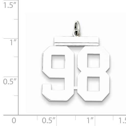 Sterling Silver Rhodium-plated Large Polished Number 98 Charm