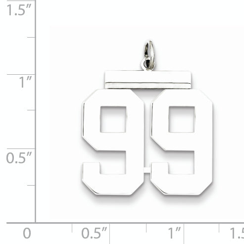 Sterling Silver Rhodium-plated Large Polished Number 99 Charm