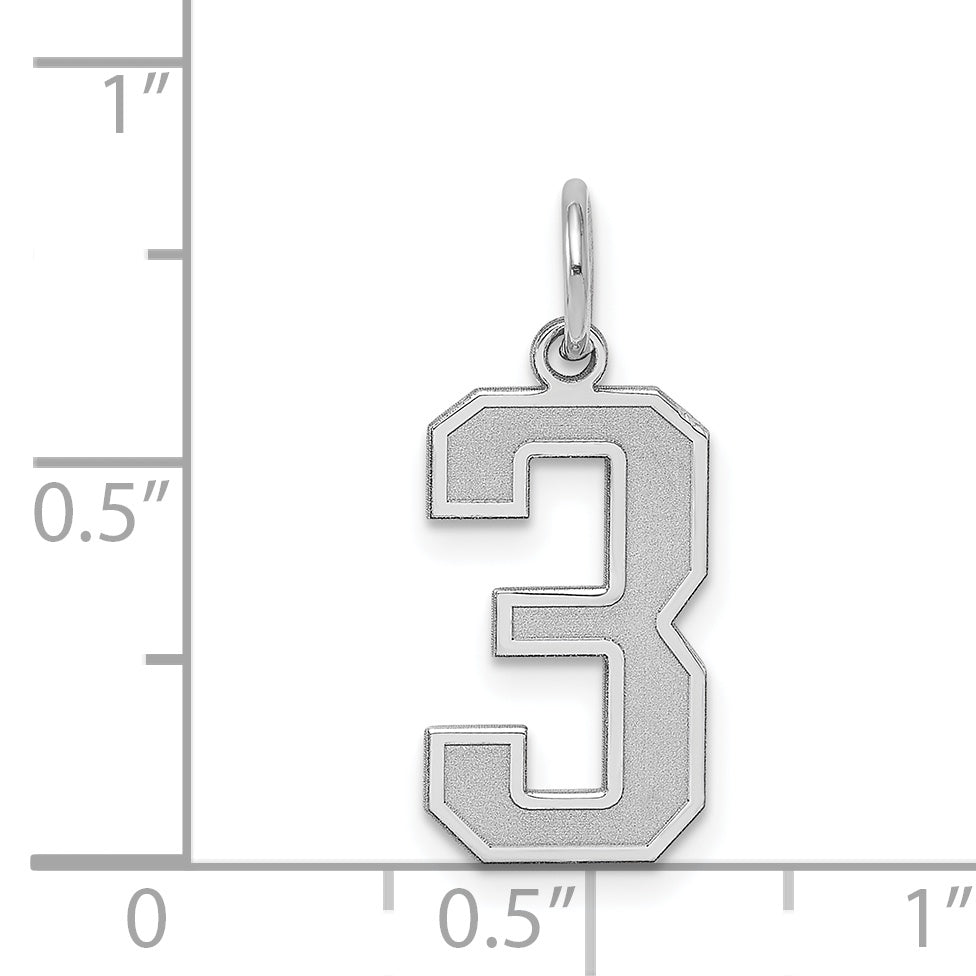 Sterling Silver/Rhodium-plated Satin Number 3 Charm