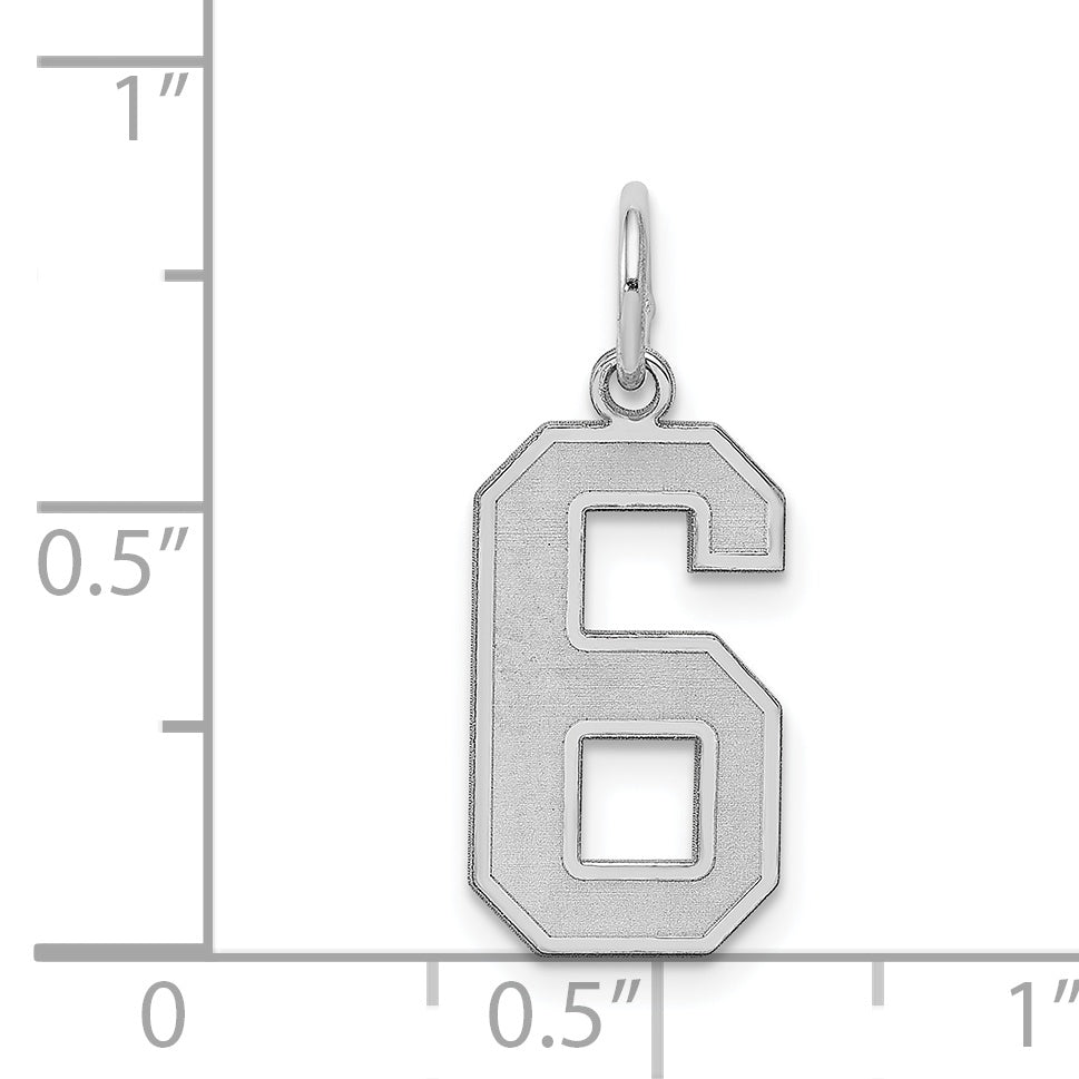 Sterling Silver/Rhodium-plated Satin Number 6 Charm