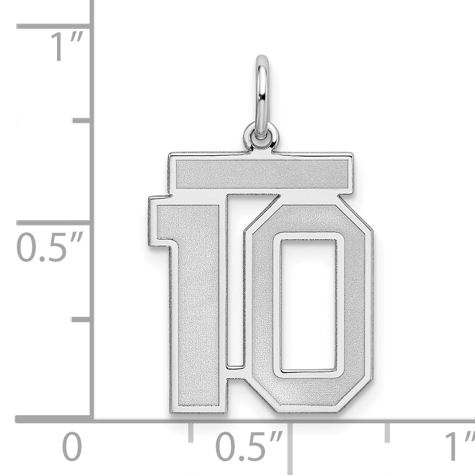 Sterling Silver/Rhodium-plated Satin Number 10 Charm