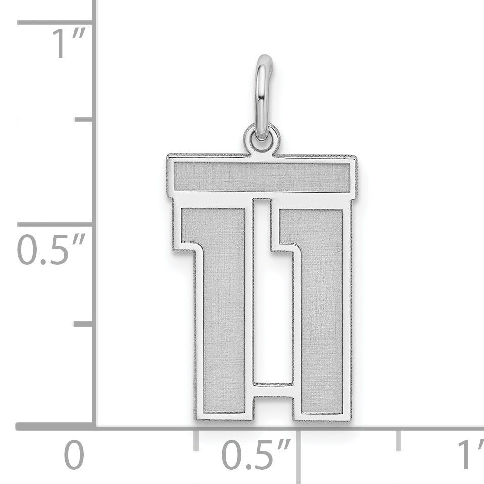 Sterling Silver/Rhodium-plated Satin Number 11 Charm