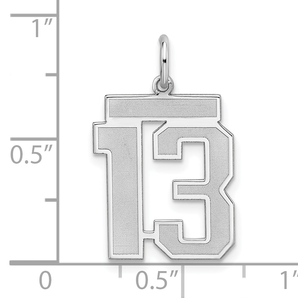 Sterling Silver/Rhodium-plated Satin Number 13 Charm