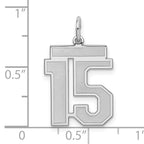 Sterling Silver Rhodium-plated Medium Satin Number 15 Charm