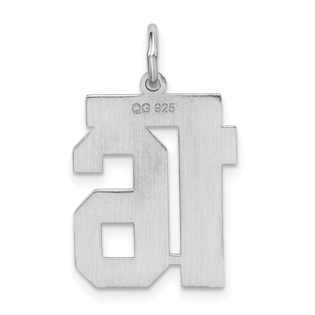 Sterling Silver Rhodium-plated Medium Satin Number 16 Charm