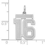 Sterling Silver Rhodium-plated Medium Satin Number 16 Charm