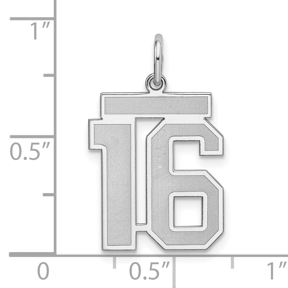 Sterling Silver Rhodium-plated Medium Satin Number 16 Charm