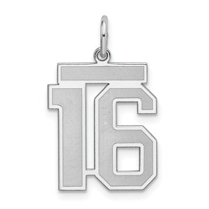 Sterling Silver/Rhodium-plated Satin Number 16 Charm