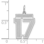 Sterling Silver Rhodium-plated Medium Satin Number 17 Charm