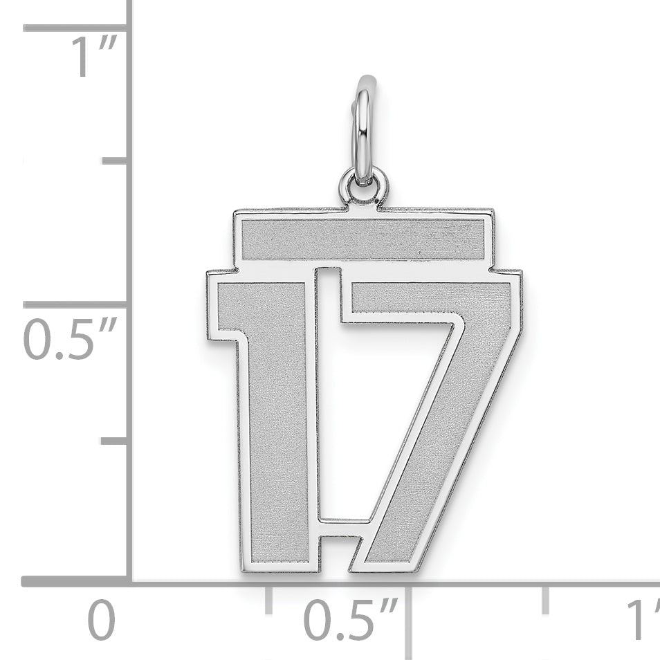 Sterling Silver Rhodium-plated Medium Satin Number 17 Charm