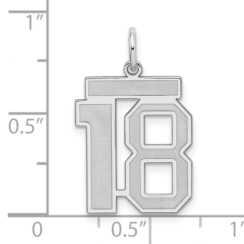 Sterling Silver/Rhodium-plated Satin Number 18 Charm