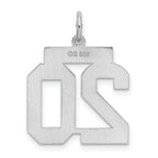 Sterling Silver Rhodium-plated Medium Satin Number 20 Charm