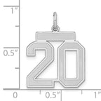 Sterling Silver Rhodium-plated Medium Satin Number 20 Charm
