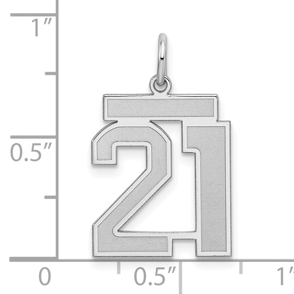 Sterling Silver/Rhodium-plated Satin Number 21 Charm