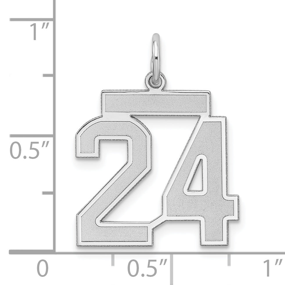 Sterling Silver Rhodium-plated Medium Satin Number 24 Charm