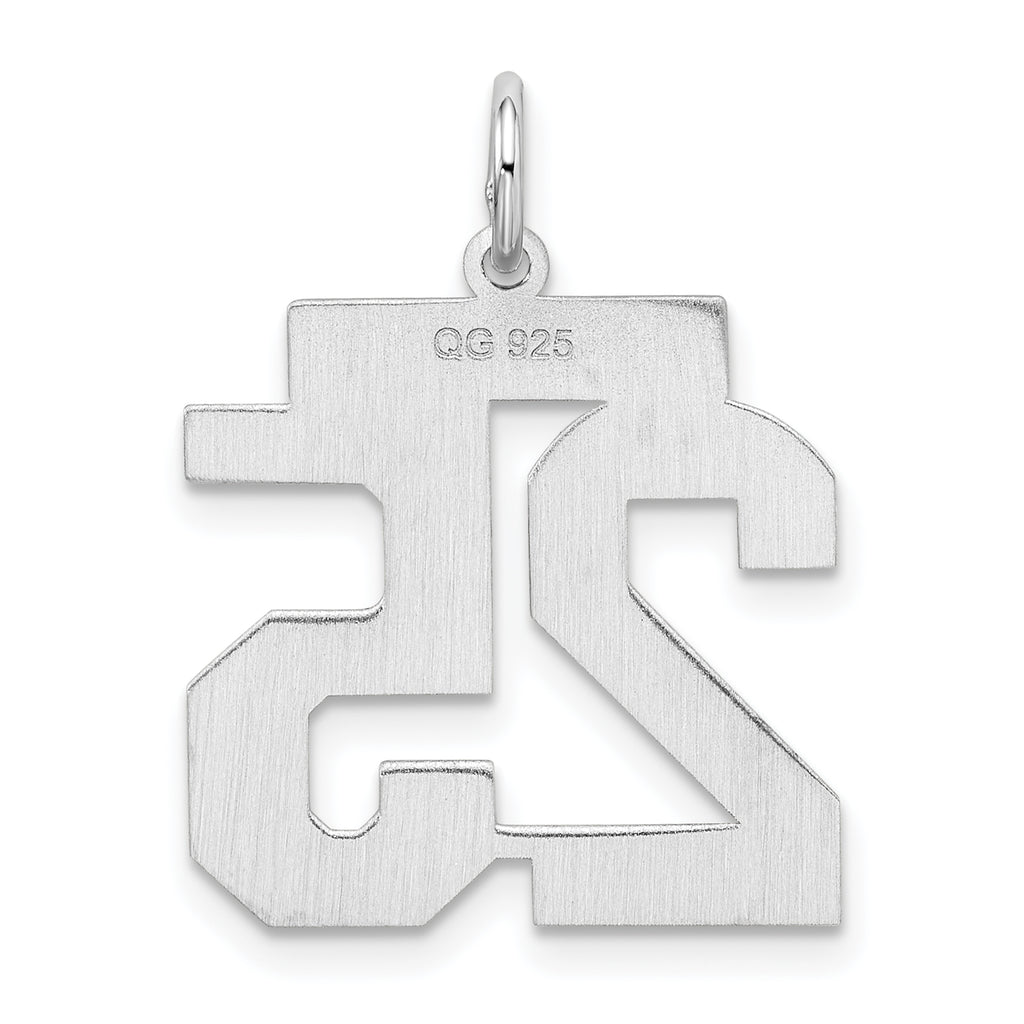 Sterling Silver Rhodium-plated Medium Satin Number 25 Charm