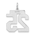 Sterling Silver Rhodium-plated Medium Satin Number 25 Charm