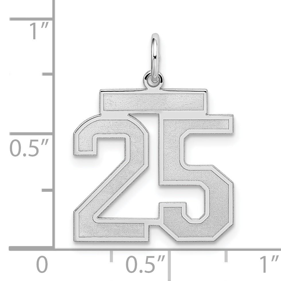 Sterling Silver Rhodium-plated Medium Satin Number 25 Charm