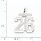 Sterling Silver Rhodium-plated Medium Satin Number 26 Charm
