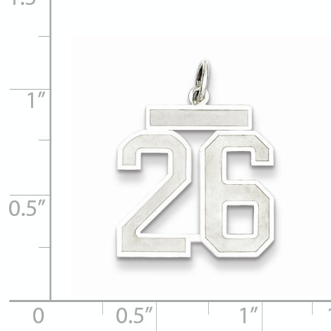 Sterling Silver Rhodium-plated Medium Satin Number 26 Charm