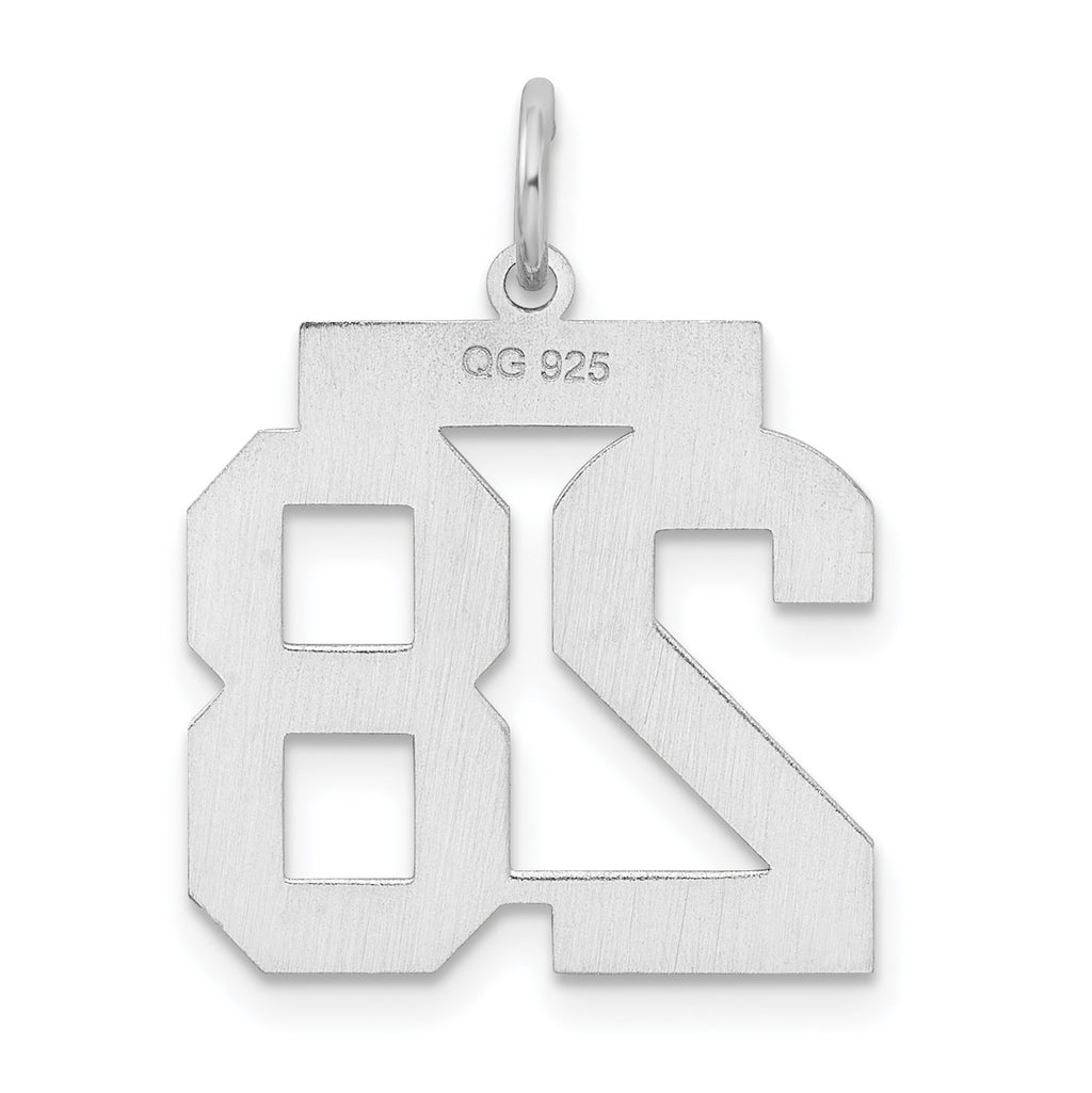 Sterling Silver Rhodium-plated Medium Satin Number 28 Charm