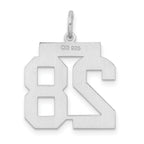Sterling Silver Rhodium-plated Medium Satin Number 28 Charm