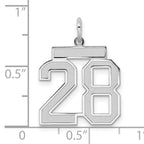 Sterling Silver Rhodium-plated Medium Satin Number 28 Charm