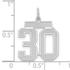 Sterling Silver Rhodium-plated Medium Satin Number 30 Charm