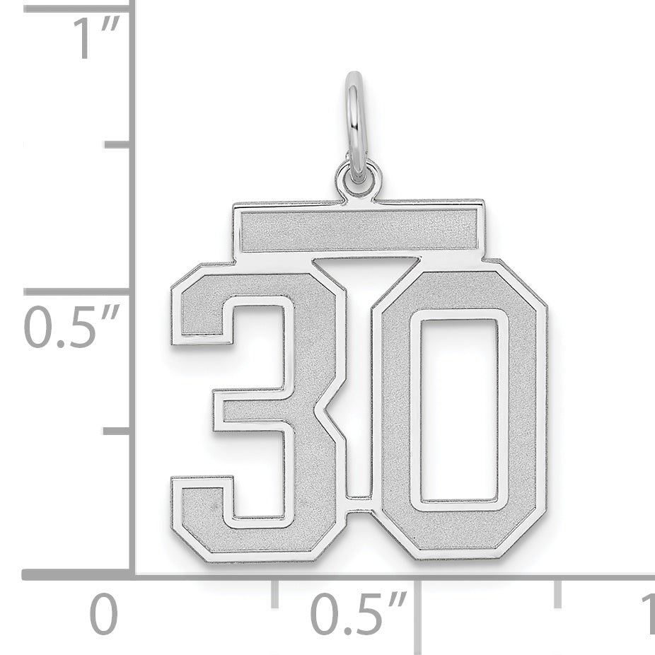 Sterling Silver Rhodium-plated Medium Satin Number 30 Charm
