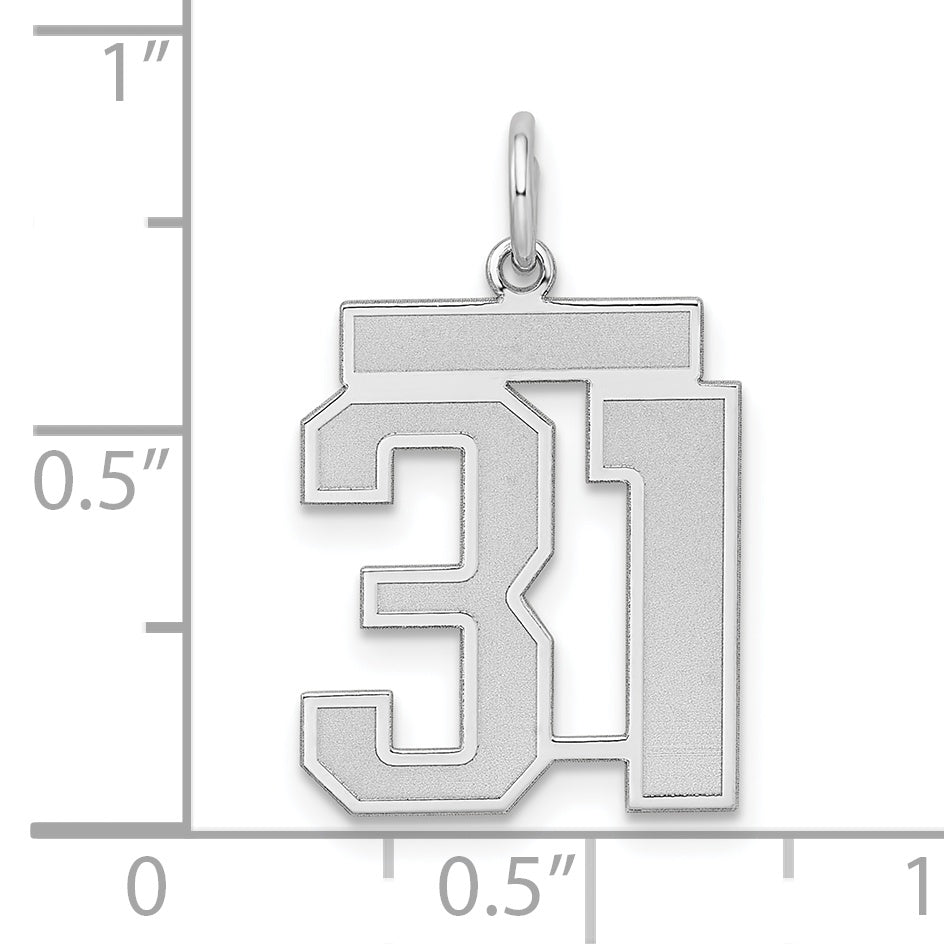 Sterling Silver Rhodium-plated Medium Satin Number 31 Charm