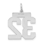 Sterling Silver Rhodium-plated Medium Satin Number 32 Charm