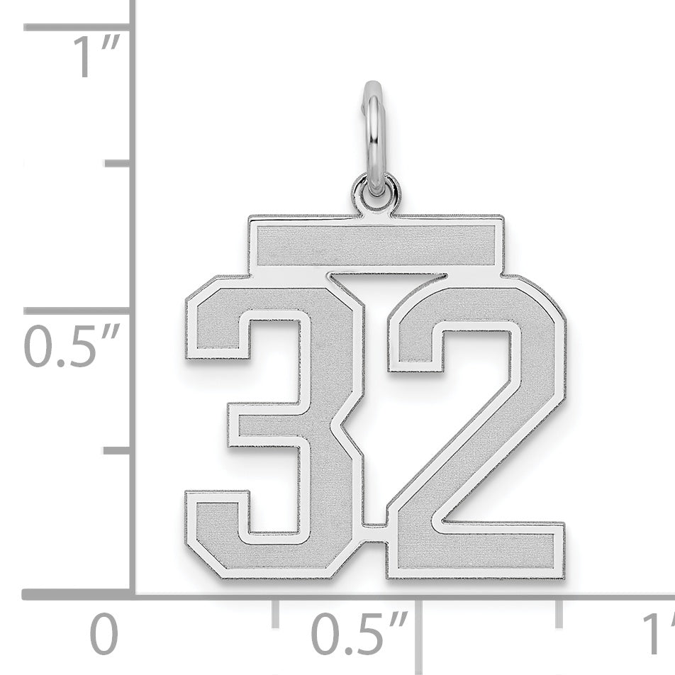 Sterling Silver Rhodium-plated Medium Satin Number 32 Charm