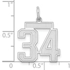 Sterling Silver Rhodium-plated Medium Satin Number 34 Charm