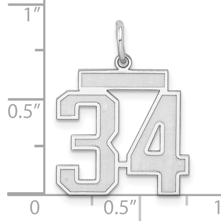Sterling Silver Rhodium-plated Medium Satin Number 34 Charm