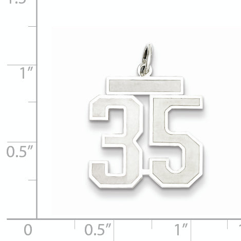 Sterling Silver Rhodium-plated Medium Satin Number 35 Charm