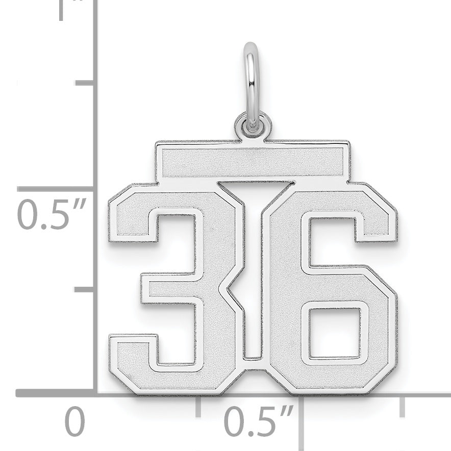Sterling Silver Rhodium-plated Medium Satin Number 36 Charm