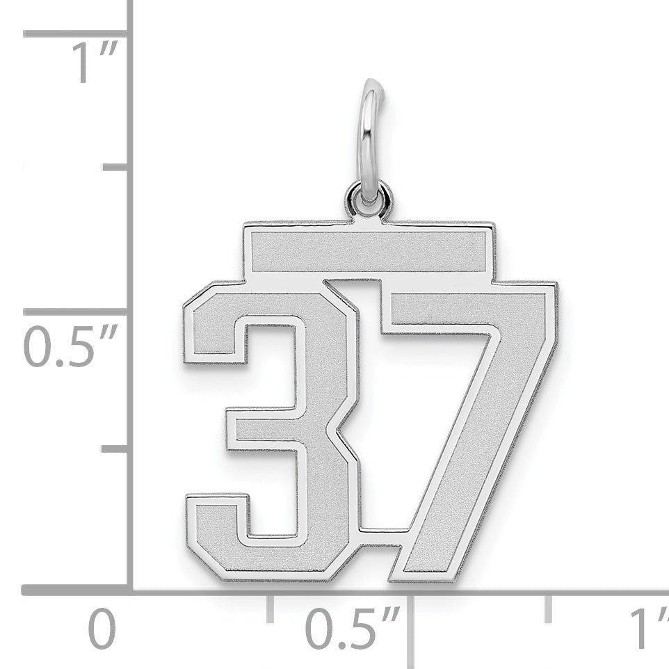 Sterling Silver Rhodium-plated Medium Satin Number 37 Charm