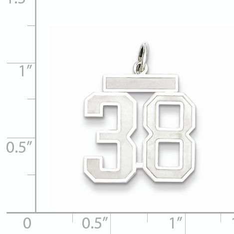 Sterling Silver Rhodium-plated Medium Satin Number 38 Charm