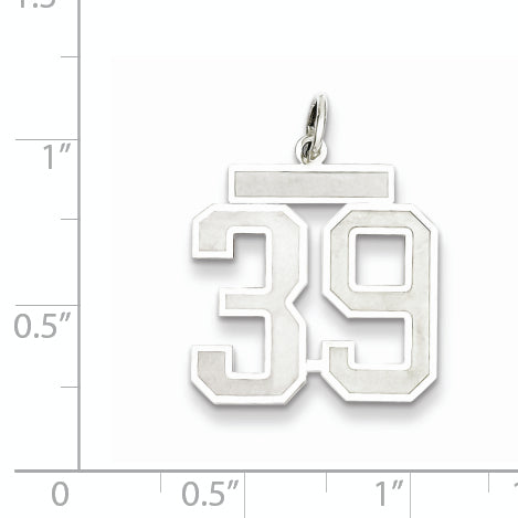 Sterling Silver Rhodium-plated Medium Satin Number 39 Charm