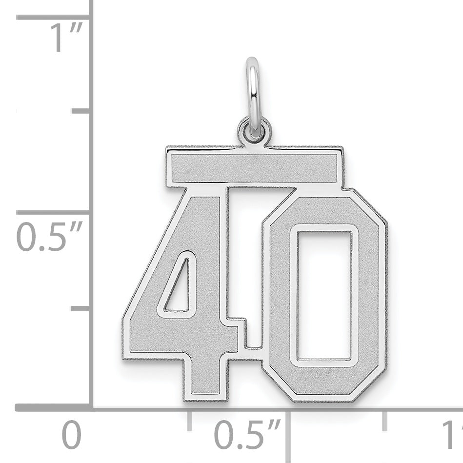 Sterling Silver Rhodium-plated Medium Satin Number 40 Charm