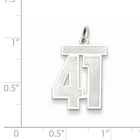 Sterling Silver Rhodium-plated Medium Satin Number 41 Charm Secondary image