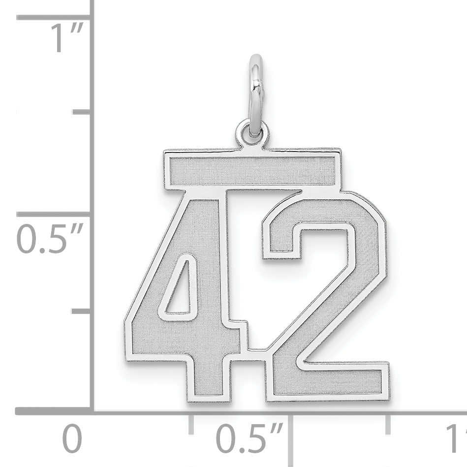 Sterling Silver Rhodium-plated Medium Satin Number 42 Charm