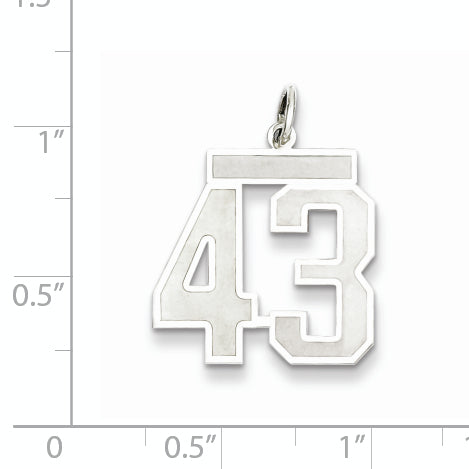 Sterling Silver Rhodium-plated Medium Satin Number 43 Charm Secondary image