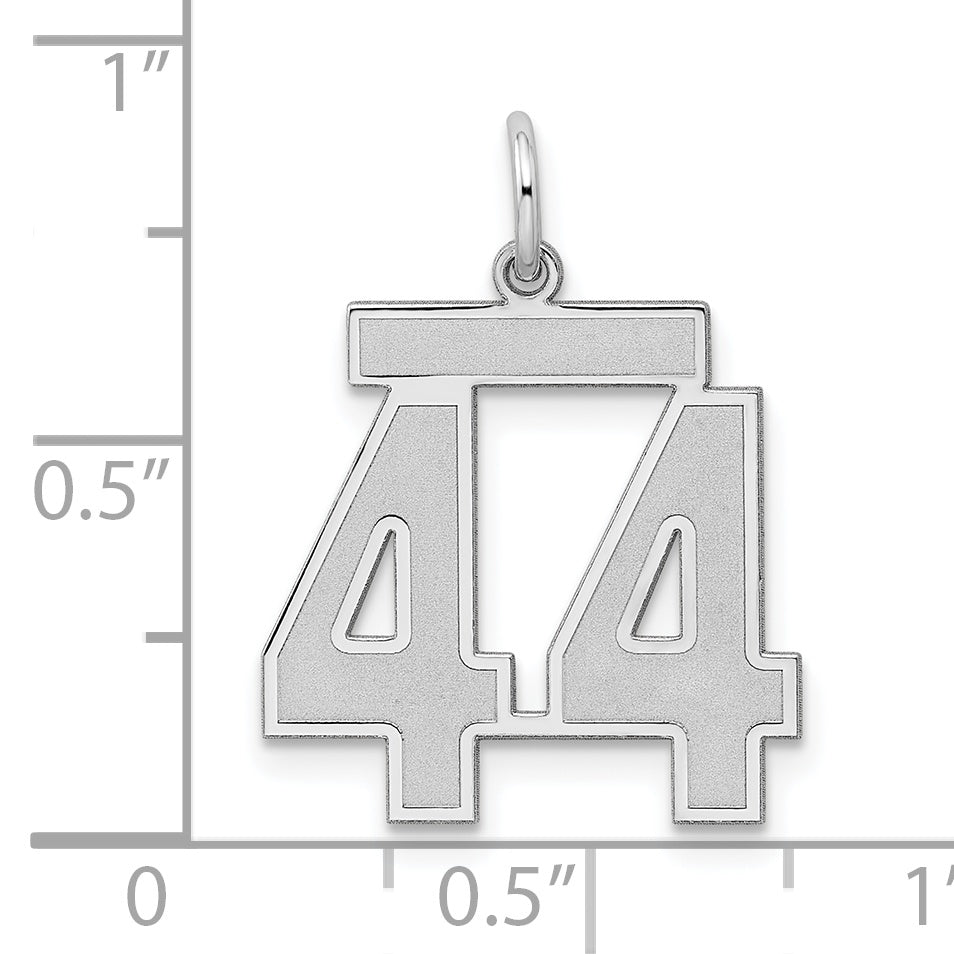 Sterling Silver Rhodium-plated Medium Satin Number 44 Charm