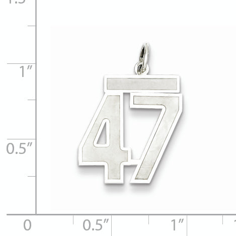 Sterling Silver Rhodium-plated Medium Satin Number 47 Charm