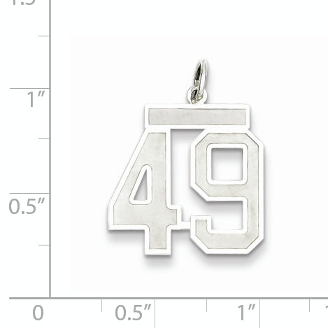 Sterling Silver Rhodium-plated Medium Satin Number 49 Charm Secondary image