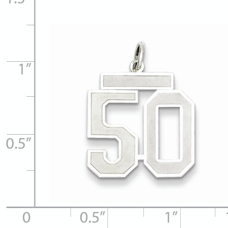 Sterling Silver Rhodium-plated Medium Satin Number 50 Charm