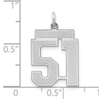 Sterling Silver Rhodium-plated Medium Satin Number 51 Charm