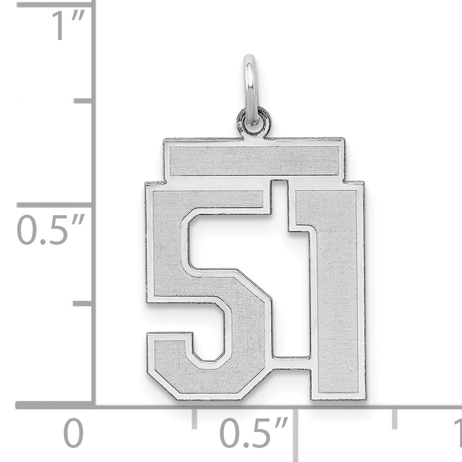 Sterling Silver Rhodium-plated Medium Satin Number 51 Charm